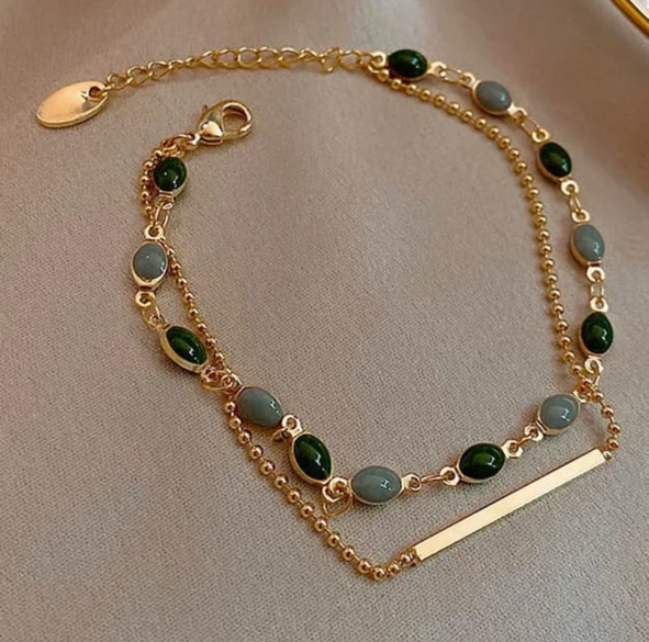 Green Colour Gold Plated Korean Bracelet