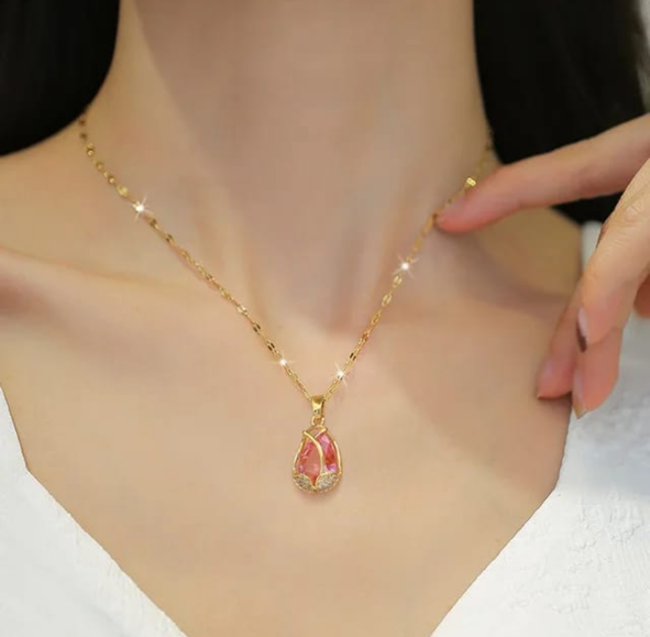 Anti Tarnish Pink Tulip Necklace