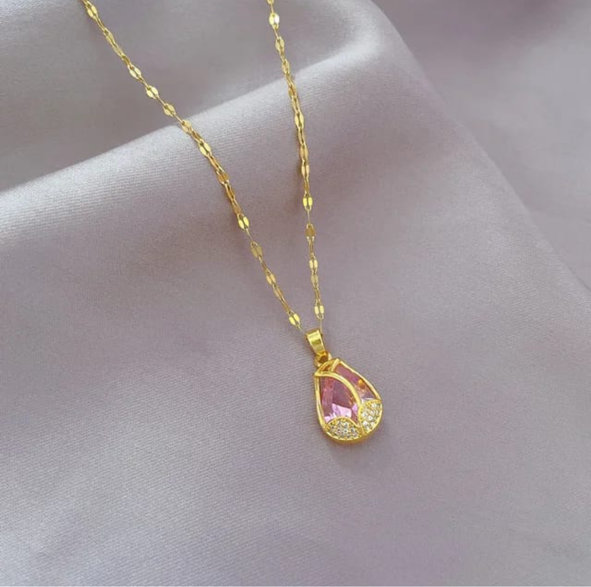 Anti Tarnish Pink Tulip Necklace