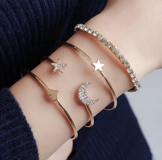 Pack of Four Moon Star Gold Bracelet