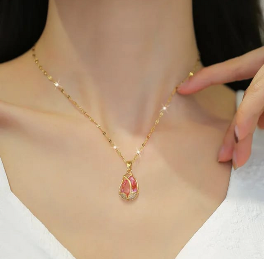 Anti Tarnish Pink Tulip Necklace